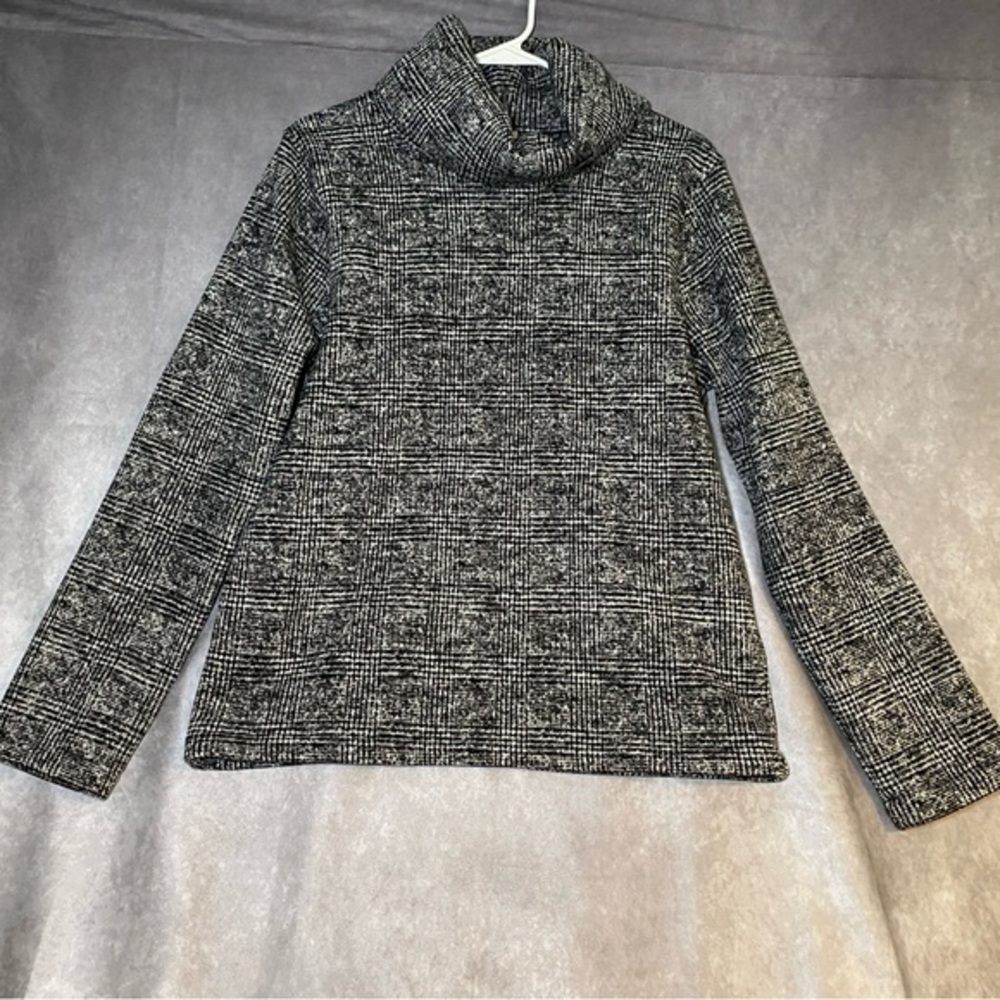 J. Crew Glen Plaid Turtleneck Funnel Neck Thick Fleece Pullover Top Size L